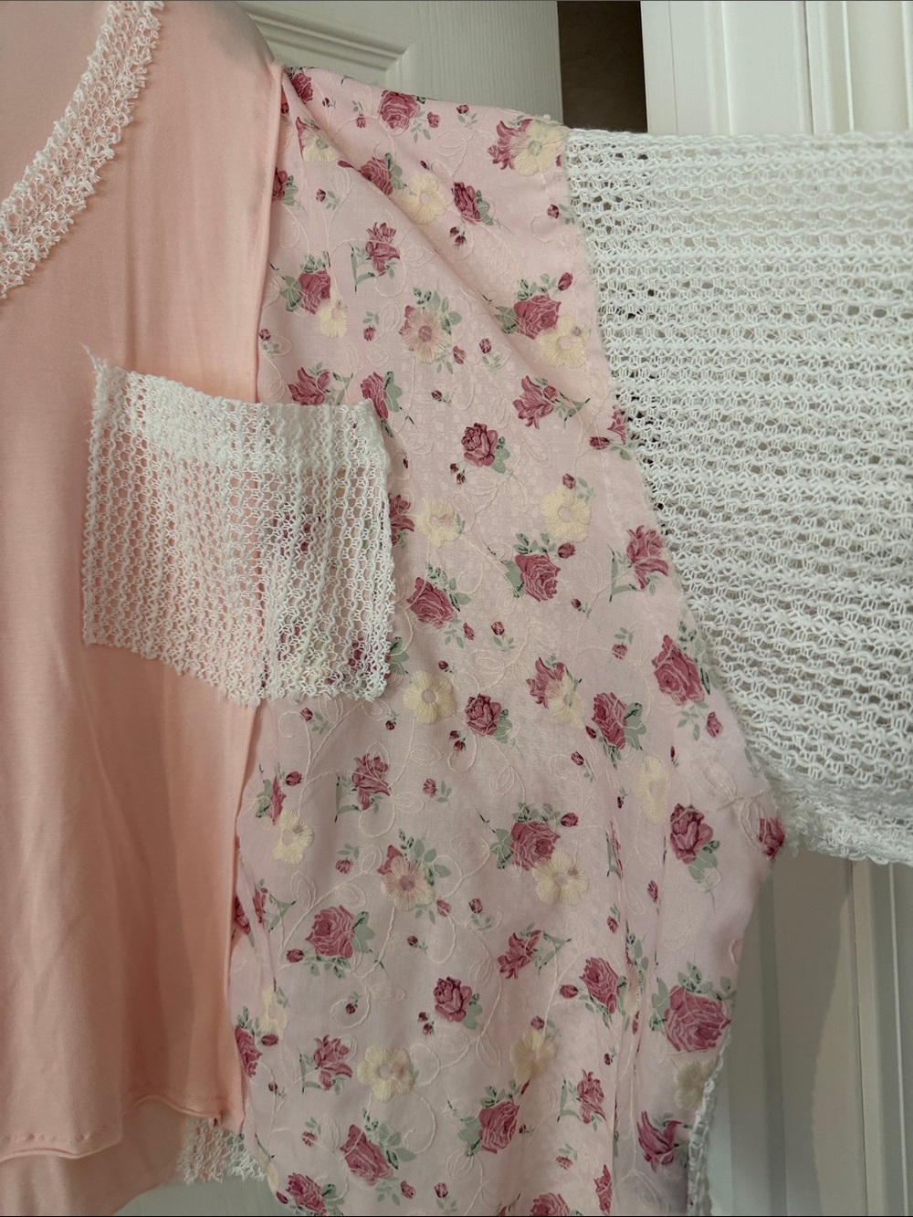 POL Pink Mixed-Media V-Neck Tunic with Floral Sleeve - Picture 4 of 5